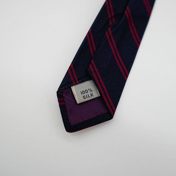 Jos A Bank Blue Red Striped Woven Short Wide Silk Tie - Picture 4 of 6